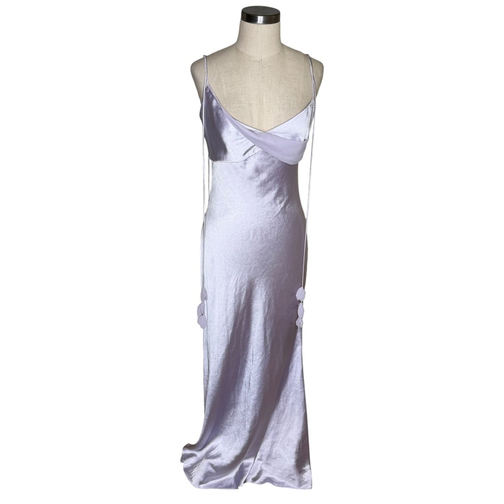 SELF-PORTRAIT Satin Flower Maxi Dress Lilac Purple‎ Women's Size 6 NEW FLAW